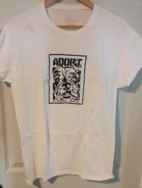Fruit of the Loom White Tee with Black 'ADOPT' Dog Graphic